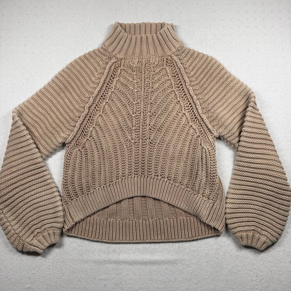Free People Sweetheart Sweater Women’s S Beige Chunky Knit Mock Neck High Low
